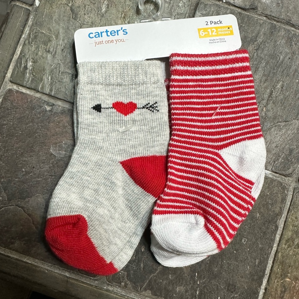 Carter's Striped and Heart Baby Socks size 6-12 mo
